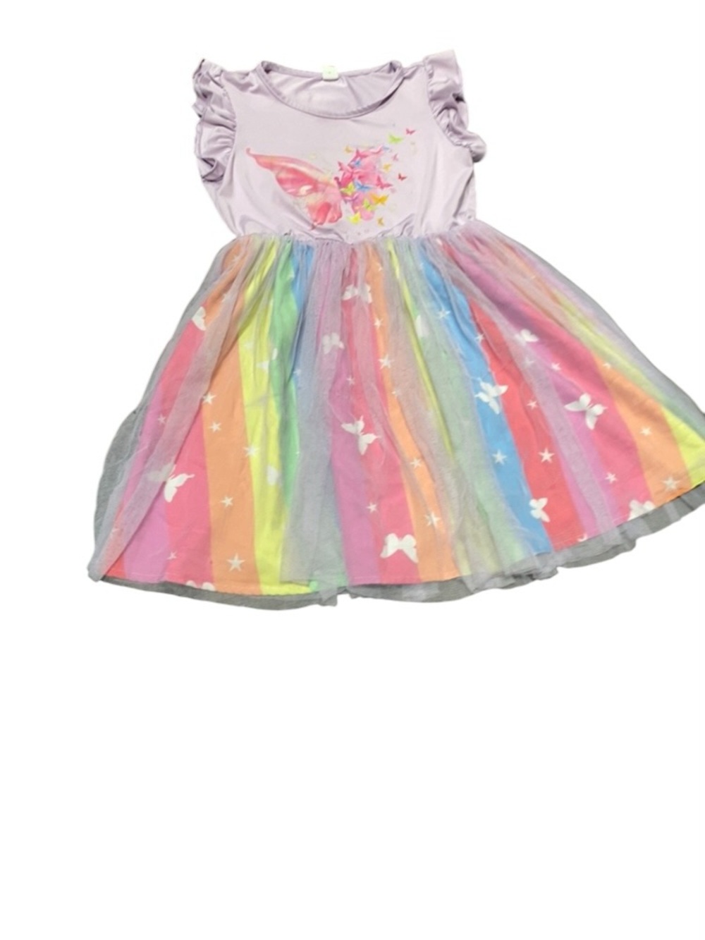 SHEIN Pastel Rainbow Butterfly Tulle Dress - Pink, Lavender, Yellow, Blue, Green - Picture 4 of 4
